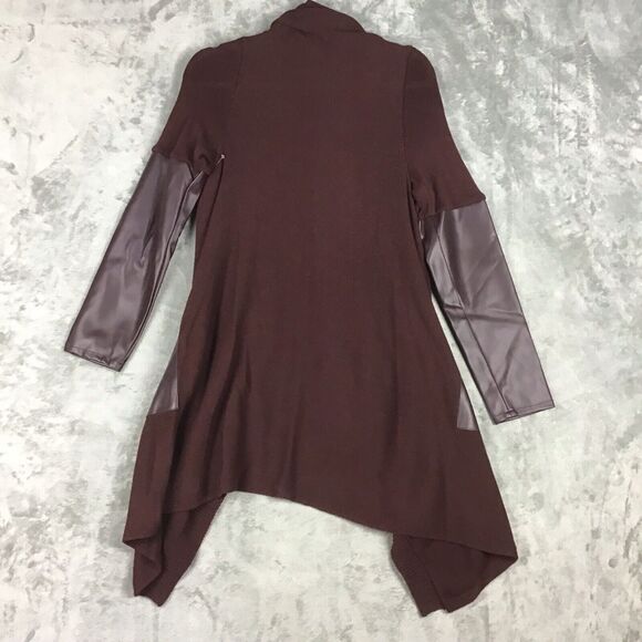 Blank NYC Women’s Size S Maroon Faux Leather Panel Drape Cardigan Sweater - Picture 13 of 14